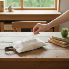 리브포스 린넨 가죽 고리 티슈케이스, 화이트