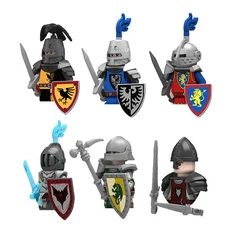 중세 전쟁 성 늑대 팩 피규어 작은 입자 빌딩 블록 슈트 소년 선물 어린이 장난감, 13 6Pcs