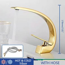 욕실 세면대 수전 수도꼭지 교체 욕실시공 현대적인 믹서 블랙 매트 황동 온수 및 냉수, 금호스, 1개