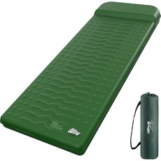 HPeak 메모리 패드 콤팩트 3인치 두께 폼 매트와 베개 9.5 R값 절연 캠핑 매트 편 공기 주입 빼기 배낭여행 하이킹 차량 텐트용 침대, Army Green-single
