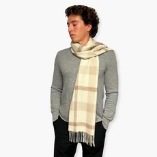 Humble Hilo 울 스카프 헤리티지 격자무늬 씨폼 블루 140694, 바닐라