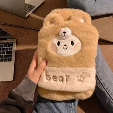 冬季必備註水式熱水袋 安全保暖 2024新款可愛毛絨熱水袋 防爆大號灌水式暖手寶可插手, 棕色小熊【750ml】可插手