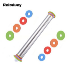 Reioduey 롤링 밀대+실리콘 작업대 이홈베이킹 눈금있는 조절 가능한 스텐 밀대, 1개