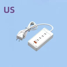 65W USB 타입 C 충전 스테이션 5포트 고속 데스크탑 다기능 전원 스트립 어댑터 멀티 허브, 02 White US Plug, 1개