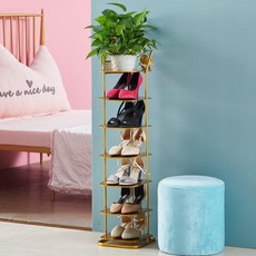 키큰 신발장 타워형 수직 골드 선반 원룸 정리함 세로 좁은 화이트 철제 철재 프레임 정리대, 1단, 골드 8단