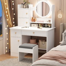ANYOU 화장대 일체형 스마트미러 침실화장탁서랍장 책상 투인원 화장대 80CM, 흰색 80CM