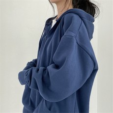 寬鬆休閒內刷毛連帽外套, 藏青