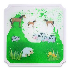 兒童感官墊液體地墊，彩色拼圖液體彩磚，觸覺運動互動，刺激感官安全無毒，寶寶遊戲防護必備, 農場牛馬【綠色】, 1個