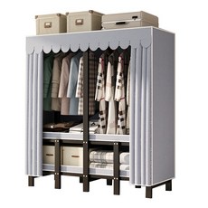 加粗鋼管布衣櫃 多層收納掛衣架 臥室宿舍出租屋必備 加固防塵布櫥櫃 簡約現代衣櫥, 月灰色