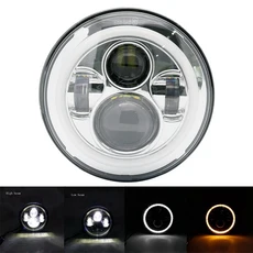 E마크 번호 DOT 승인 7" 인치 오토바이 LED 헤드라이트 Hi/Lo 빔 어셈블리 램프 프로젝터, 06 1PC headlight Chrome