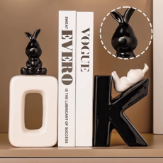 토끼 도자기 장식품 귀여운 공예품 장식 2개입, Black