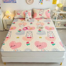 夏季涼蓆 冰絲軟墊 學生宿舍兒童空調床單三件套, 暖心兔,90x200cm單涼蓆