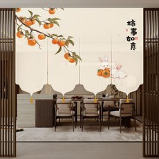 新中式廚房餐廳窗戶多片裝飾簾門簾窗簾掛簾半簾短簾隔斷免打孔, 【單層十字紗】ST柿心如意-4片式