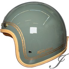 FLYING HORSE FH358 艾菲爾復古安全帽，工裝綠/金色，莫蘭迪色, 1個, XL(59-60CM)