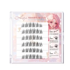 HISYI 6열 비접착 엘프 시리즈 인조 속눈썹 자연 입체감 두꺼움 곱슬머리 단일 매일 제거되지 않음, Lazy sunflowers, 1개