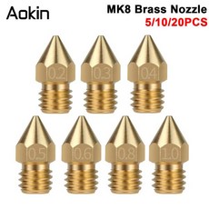 51020 Pcs MK8 황동 노즐 0.2MM 압출기 헤드 CR10 Ender-3 3D 프린터 부품, 01 5pcs, 06 0.6mm