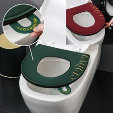 프리미엄 극세사 변기손잡이가 달린 쿠션 변기시트 변기커버 푹신푹신변기커버, 그린, No.01 손잡이가 달린 변기시트 타원 그린, 1개