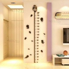 兒童量身高墻貼 身高貼3d立體墻貼畵寶寶測身高貼紙客廳臥室裝飾 高貼3D亞克力立體墻貼 卡通兒童房自粘 寶寶測量身高尺, 貓和小魚（20厘米）