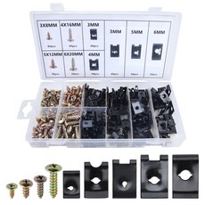SPEEDWOX 340pcs 자동차 U클립 나사 세트 9종 U너트 클립 대시보드 도어패널 내장재 고정용, 340개, 검은색