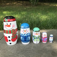 可愛雪人造型堆疊娃娃組，兒童節慶玩具，安全無毒，激發想像力, D款（五層）, 1套