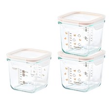 Glasslock 大容量刻度四面環扣副食品保鮮盒, 混合色, 270ml, 3個