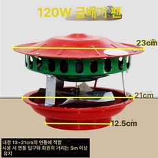 화목난로 배기팬 굴뚝 환풍기 연기 배출 연통 환기, 120W 6날 바닥 입구 12.5cm