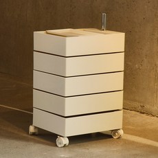 가구앤하우스 피보 360도 회전 이동 서랍 사각 트롤리 컨테이너 틈새 수납장, 크림, 5단