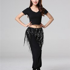 베씨 여성 삼각 스팽글 힙스카프 밸리댄스복 라인 라틴 스포츠 여자 성인 줌바 공연 벨리, 블랙실버