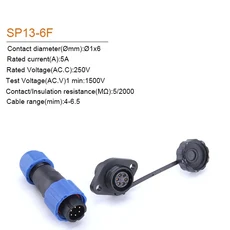SP13 IP68 플랜지 유형 항공 플러그 1/2/3/4/5/6/7/9Pin 케이블 커넥터 및 소켓 방수, 02 SP13-6F
