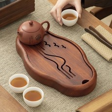 花梨木實木儲水式茶盤瀝水盤：家用辦公小型茶臺幹泡盤, 【花梨木海棠茶盤】30*17cm,無規格, 1個
