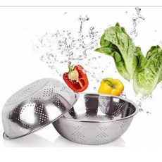 無磁不鏽鋼洗米篩瀝水盆 加厚淘米器濾水盆 不銹鋼反邊洗菜籃, 1個