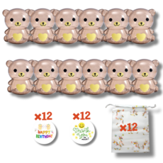 레몬라이프 곰돌이 저금통 구디백 답례품 생일선물 포장세트, 12세트, 브라운