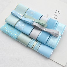 禮品盒綁帶緞帶組閤套餐，DIY手工飾品頭飾材料包，新手適用，多色可選, 淺藍絲帶1份, 1個