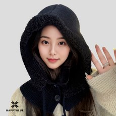 해피블루 오버핏 바라클라바 니트 후드 넥워머, 퓨어블랙, 1개