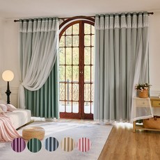 LJL 방풍 방한 암막커튼 레이스 이중세트 + 커튼끈2p