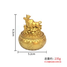 黃銅茶壺 迷你手把玩 龍鳳工藝品 招財擺飾 麻將禮品 復古風格 居家裝飾 辦公室擺設+【生肖牛】聚寶盆轉轉擺件