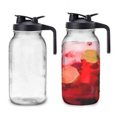 뚜껑이 넓은 64Oz 유리 투수 물 주스 우유 차 아이스 커피 및 음료와 호환용 누출 방지 물 주전자, 블랙&amp;투명, 1개, 1ml