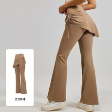 주름진 하운드투스 마이크로라 필라테스 요가 바지, 코코아색, XL