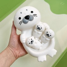 욕실 동물 떠다니는 물놀이 장난감 목욕 놀이 수달 밀봉, 1개, 씰 세트 대형 1개 소형 3개밀봉 및 부동 봉지