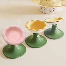 다온샵 고양이사료그릇 고양이밥그릇 고양이 높이 각도조절 테이블 식기 세라믹 보울, 옐로우