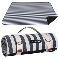 60인치 x 80인치 피크닉 담요 방수 및 접이식 비치 68인용 휴대용 스트랩이 있는 5겹 야외 매트 캠핑 공원 해변 잔디 실내..., Blue, 5' x 6'8"