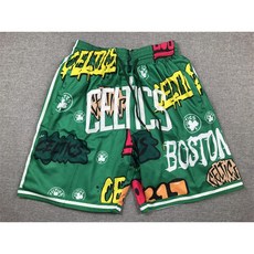 NBA 저스트 돈 셀틱스 그라피티 그린 로고 자수 지퍼 포켓 볼 팬츠 반바지