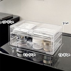 透明三層抽屜化妝品收納盒 桌面收納櫃, 透白雙層抽屜, 1個