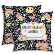 Buxiuer 컴포지션 노트 장식용 쿠션 커버 개학 파티 장식 첫날 학교 교실 집 침대 소파 2개 세트 242991, Buxiuer 컴포지션 노트 장식용 쿠션 커버 개학 파