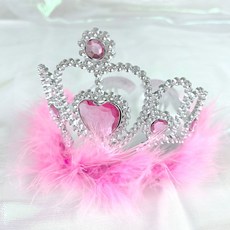 미니 티아라 왕관 생일 파티 소품 공주님세트, 1개, 깃털 티아라-컬러깃털-핑크