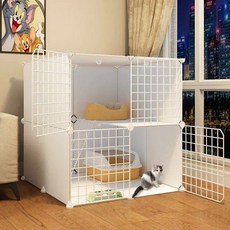 고양이 호텔 빌라 와이드 케이지 대형 철장 고양이장 고양이 울타리 휀스, 1세트, 흰색