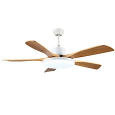 實木扇葉變色LED吸頂風扇燈，六檔風速，適用於餐廳臥室客廳, HC163白+木紋色ABS葉(吊杆款)變頻遙控+手機APP+無極調光