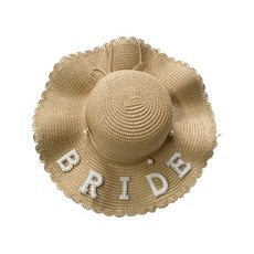 수제 웨딩 파티 신부 모자와 펄 브라이드/MRS 레터 장식 신부 밀짚 직조 페도라스 모자와 웨이브 브림