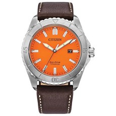 Citizen 남성용 Eco-Drive Brycen 스포츠 캐주얼 시계 실버 톤 슈퍼 티타늄 케이스 3 핸드 날짜 브라운/오렌지