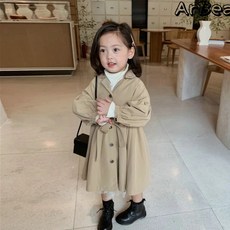 【Arbea】女童風衣春秋裝英倫風中長款新款中小童春季上衣洋氣外套童裝【C150】